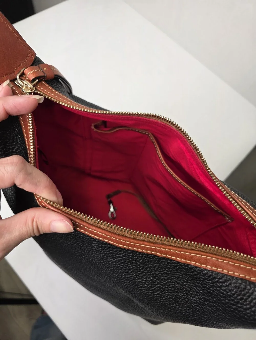 Dooney & Bourke Black Pebbled Leather Hobo Bag Tassel Shoulder Purse